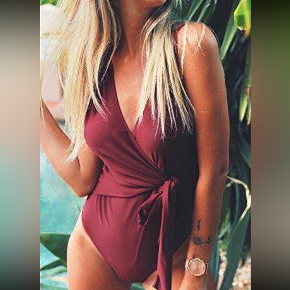 One piece wrap swimsuit- wine color! Size XL